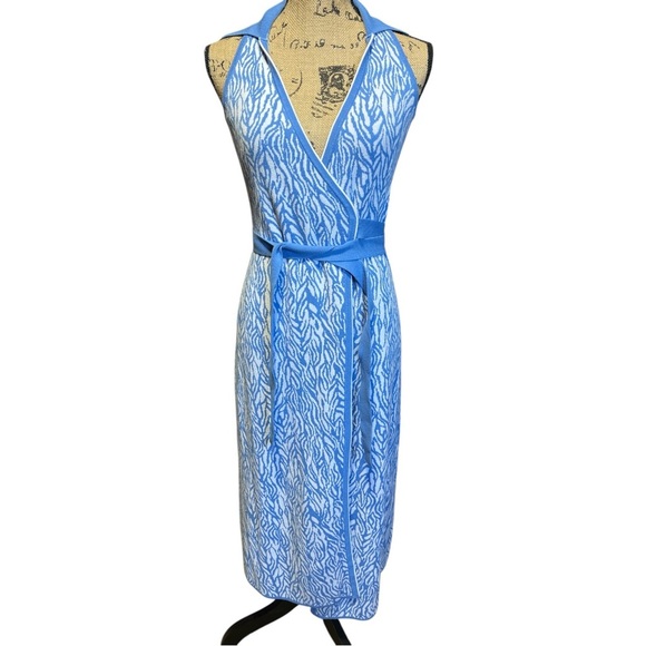 DIANE VON FURSTENBERG Target XS Collab Blue White Sleeveless Midi Wrap Dress - Picture 3 of 8